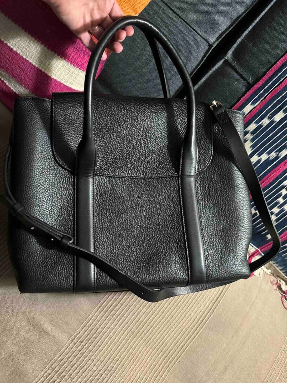 NWOT CUYANA Trapeze Leather Satchel Crossbody Travel Black Pebble Laptop ToteBag